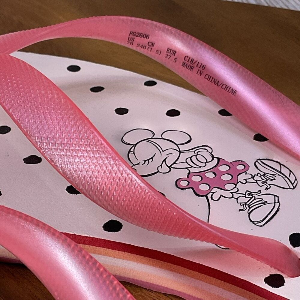 Coach X Disney Minnie Mouse Pink Floral Thong Flip Flops Sandals Women's Size 7 - Picture 7 of 9